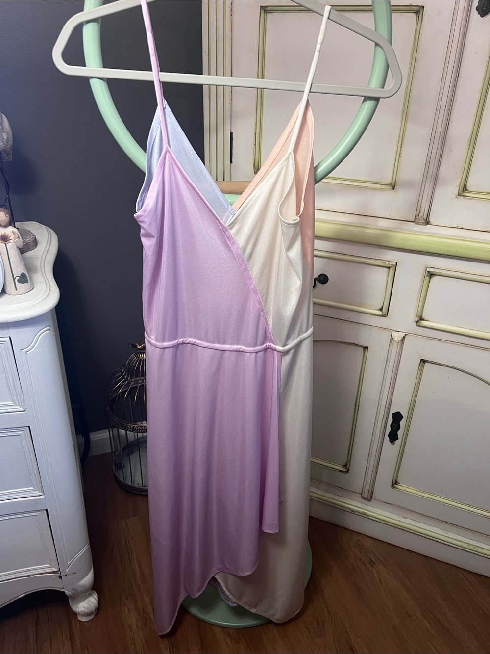 Vintage 1970’s Rae Hepburn Arabesque Pastel Multicolored Colorblock Slip Dress
